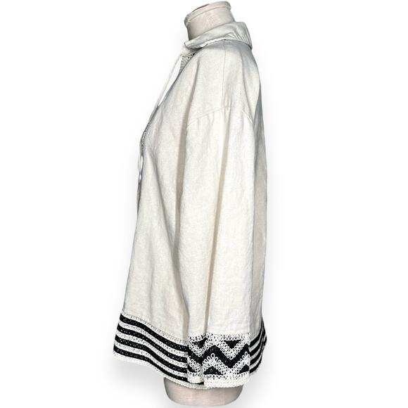 ZARA Crochet Linen Blend Tunic Top Beach Coastal V-Neck Cream Black Relaxed - Picture 7 of 16